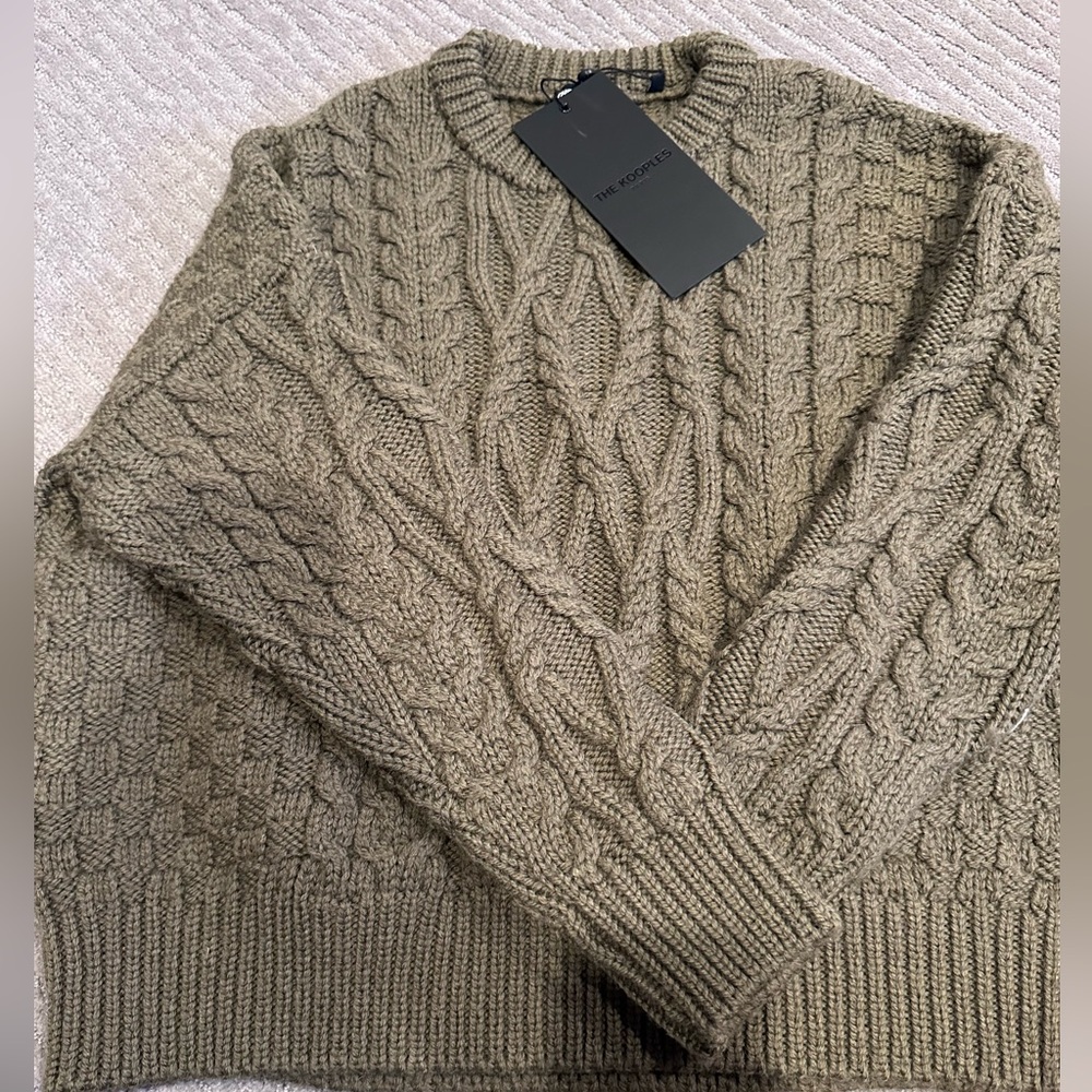 NWT🔖 The Kooples Khaki 100% Wool Cable-Knit Sweater - Picture 2 of 7
